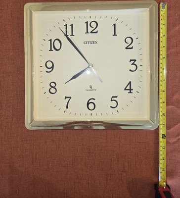 Citizen Quartz Analog Square Hanging Wall Clock White Dial Silver Frame 12 in