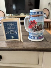 1995 Budweiser Holiday Beer Stein Mug Clydesdale Collectors Certificate