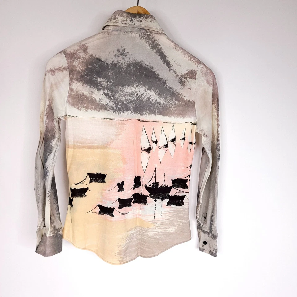 Camisa De Colección Años 70 Bobbie Brooks Mujer Botón Delantero 7 Rosa Playa Barco Hecha en Unión Foto 2 de 4