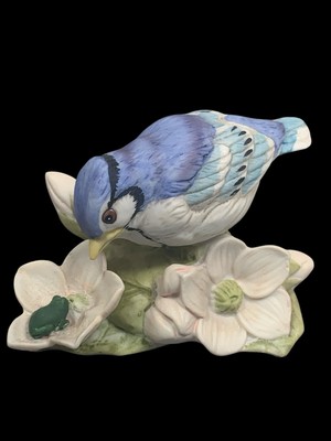 Enesco Blue Jay Blue Bird Looking at Frog on Lily Pad Vintage Figurine 1989