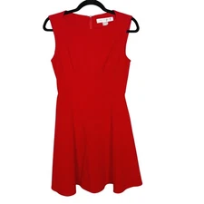 French Connection Classic Size 2 Red Fit and Flare Sleeveless Dress Zip Back 