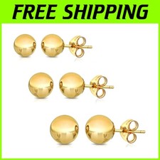14K Gold Ball Stud Earrings Set 3MM 4MM 5MM