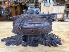 Black Forest Carved Box - Barrel & Hares - 26×15×16cm - Antique