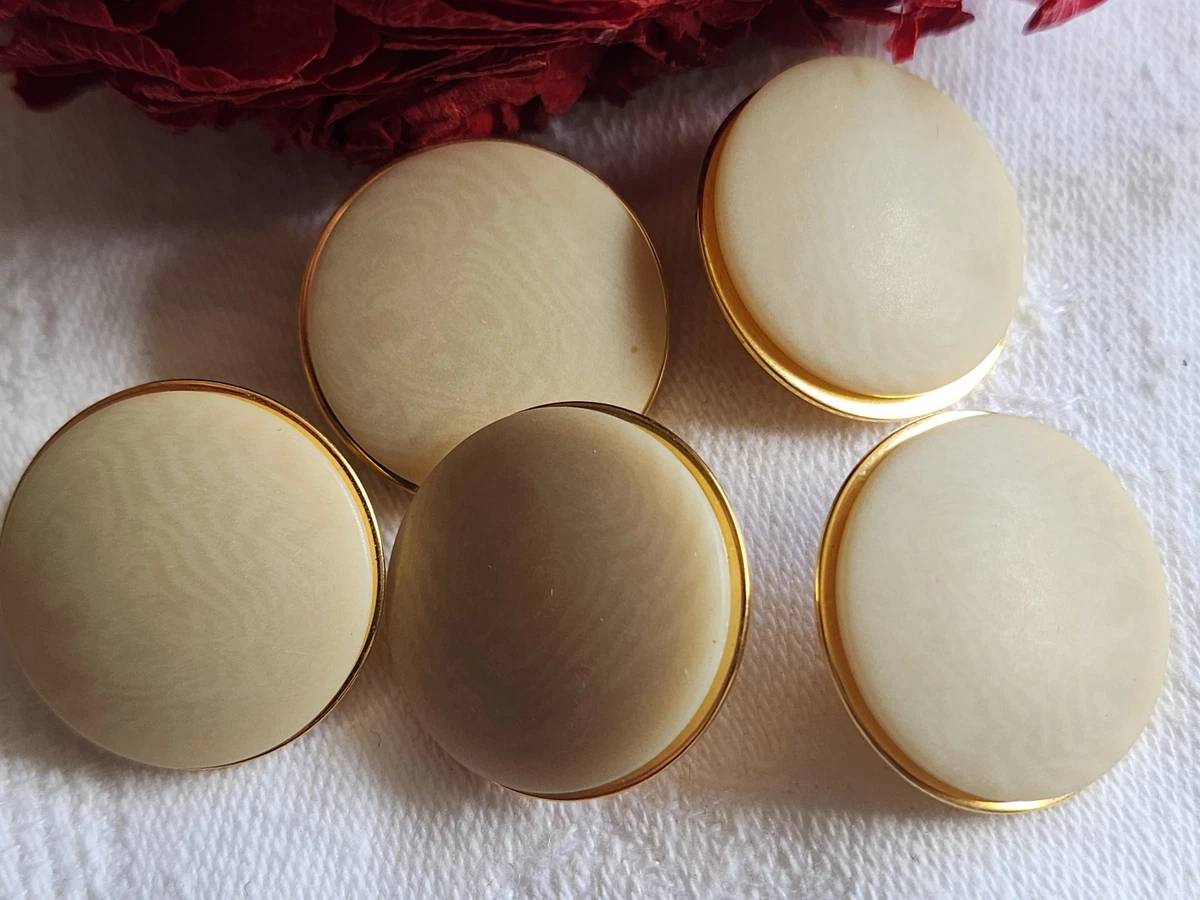 Lot De 5 Boutons Vintage Marron Clair Veiné Doré - 2,1 Cm - Réf. 1331