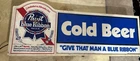 VINTAGE PABST BLUE RIBBON BEER LIGHTED BAR SIGN with CLOCK MILWAUKEE 30x10