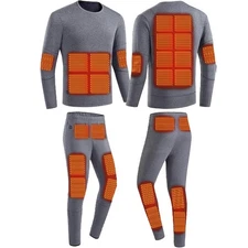 Fleece Lined Heated Underwear for Men - Electric Thermal Base Layer Set