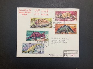 United Arab Emirates Fujeira 1967 FDC cover to the USA Prehistoric Animals