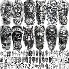 73 Sheets Realistic Lion Temporary Tattoos For Men Women Adults, Zeus Poseidon G