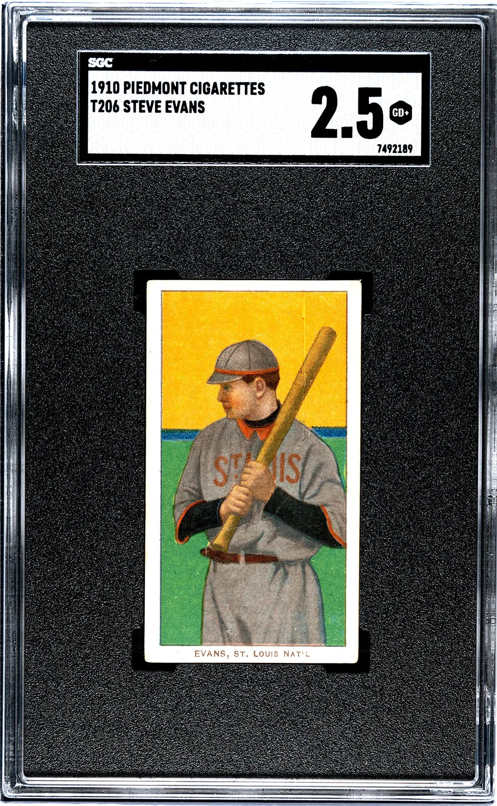 1909 T206 STEVE EVANS GOOD+ PIEDMONT 350 SGC 2.5 BASEBALL ST. LOUIS CARDINALS