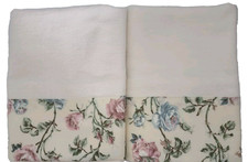 2 Cream Color Flannel Pillowcases W/ Floral Trim 20 X 29 Standard/queen