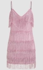 NWT Cider Small Pink Tiered Glitter Tassle Mini Dress Evening Party Wedding