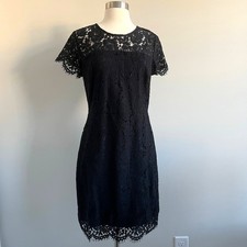 Banana Republic Lace Overlay Sheath Dress Raw Scallop Hem Black 4 NWT