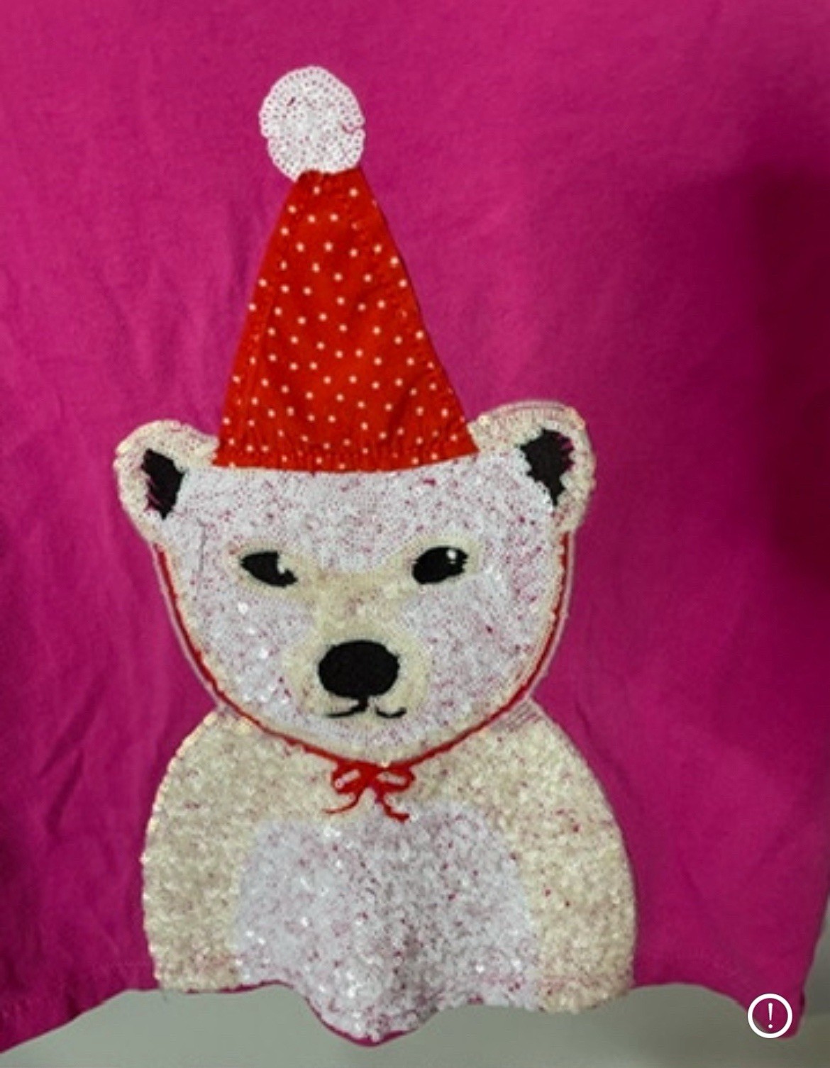 Rare Retired Mini Boden LS Holiday Shirt Sequined Polar Bear pink Girl’s Sz 9/10 image 2