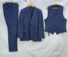 SuitSupply Lazio blue Slim suit 3 Piece wool silk linen Single Breasted US 38R