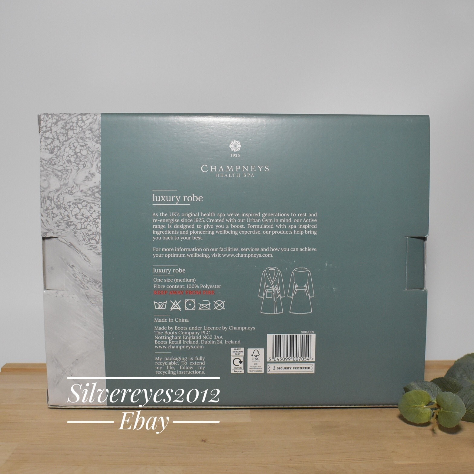 Champneys Women's Grey Waffle Luxury Dressing Gown Robe SIZE ONE SIZE