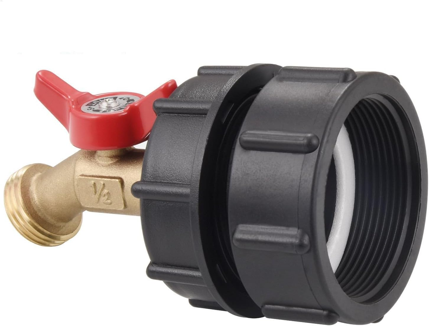 275-330 Gallon IBC Tote Water Tank Adapter, 2'' Fine Thread Hose Shut off Valve,