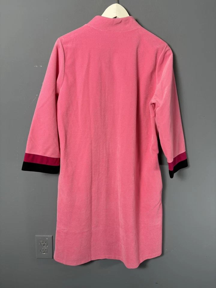 Bata de salón vintage años 70 VANITY FAIR para mujer talla 12 rosa chicle/negro a rayas Foto 4 de 4
