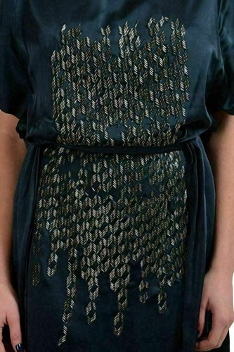 MAISON MARGIELA 1 Xmas Green Beaded Embellished Satin Sheath Dress NWT S - Picture 4 of 6