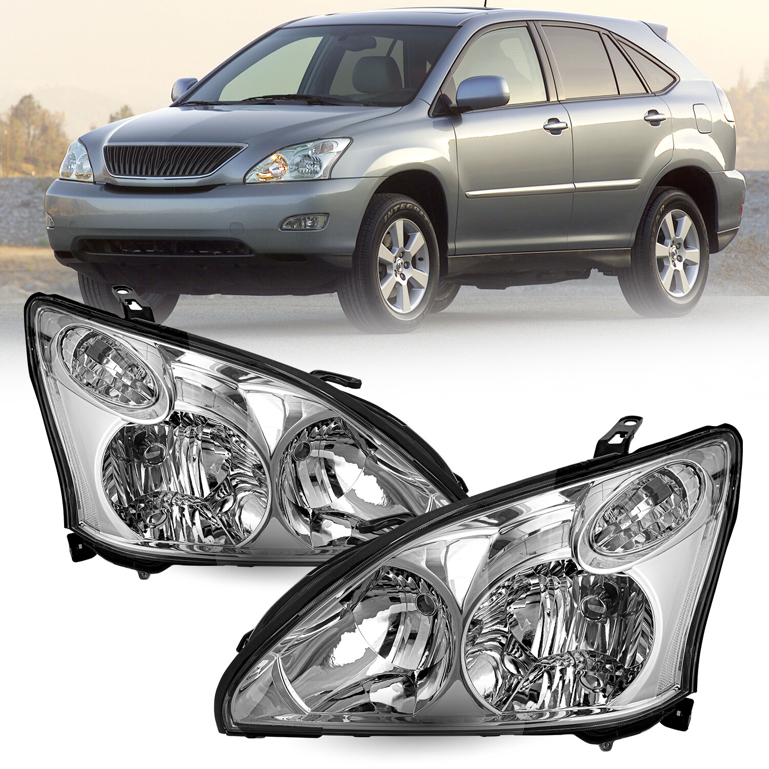 For 20042009 Lexus RX330 RX350 Halogen Chrome Headlights 0409 Sets