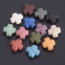 10pcs Natural Volcano Lava Stone 14mm Cross Shape Loose Beads For Jewelry Making