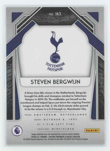 Panini Prizm Premier League 2020 Steven Bergwijn Tottenham Hotspur #163 - Imagen 2 de 2