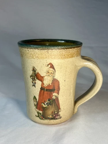 HTF Monroe Salt Work Maine Salt Glaze Pottery Old World Santa Coffee Mug EUC