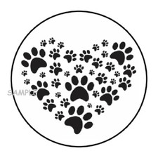 30 PAW PRINT HEART ENVELOPE SEALS LABELS STICKERS 1.5" ROUND ANIMALS PAWS DOG