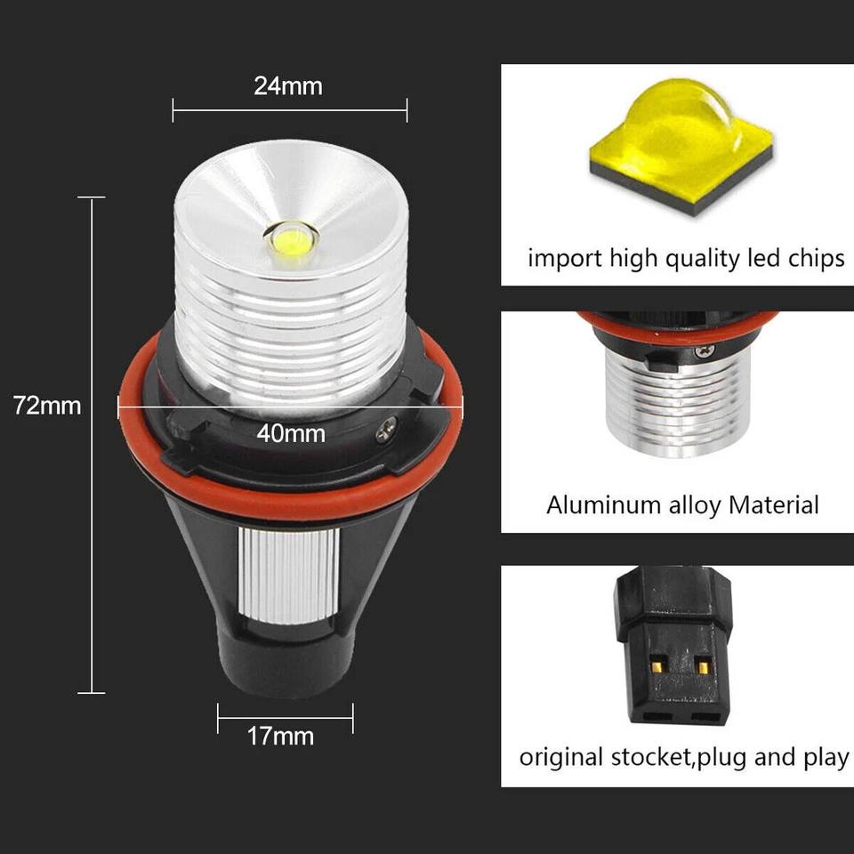 2x White LED Angel Eye Halo Ring Light Bulbs Lamp Fit For BMW E39 E60 E53 X5 - Image 4 of 4