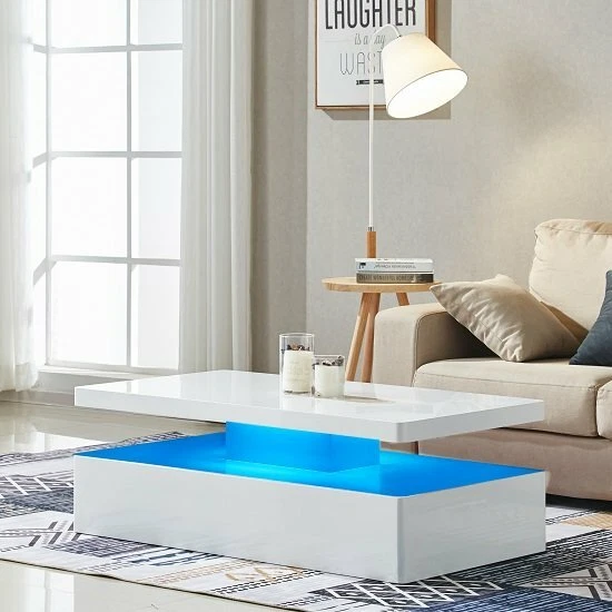 White high gloss coffee table with led lights deals