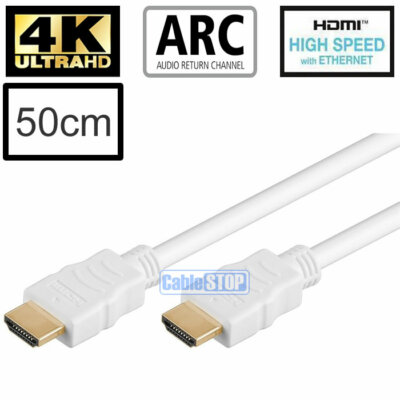 SHORT 50cm 4K ULTRA HD 2160p WHITE HDMI Cable with ETHERNET ARC