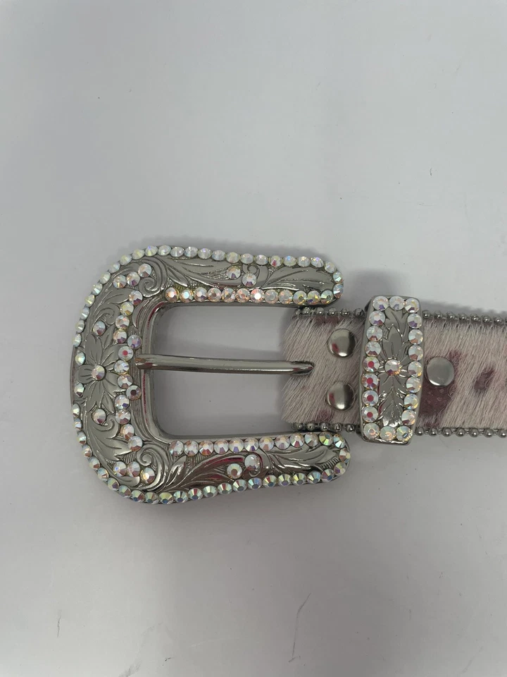 b b Simon Damas XL Cinturón Pelo Poni Rubor Rosa Cristales Swarovski Tachuelas Plateadas Foto 2 de 4