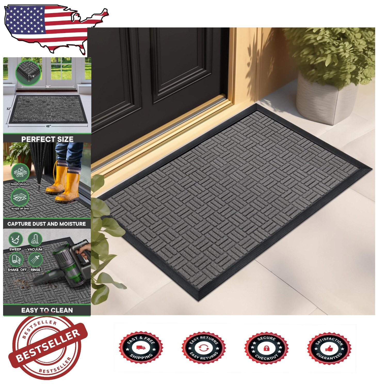 Super Absorbent Non-Slip Large Front Door Mat 47x24 Ideal for High Traffic Spaces