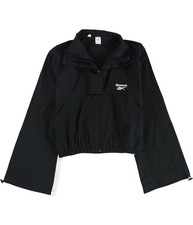 Reebok Womens Classics Oversized Crop Track Jacket, Black, Small