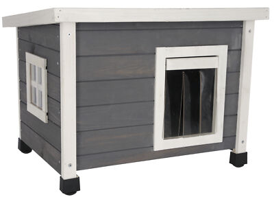 Kerbl Katzenhaus Rustica Katzenhütte Holz weiß/grau Plexiglasfenster Katzenvilla