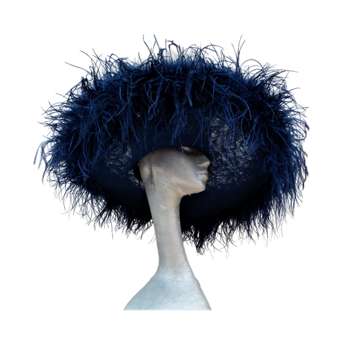 BLACK EXTRA LARGE OSTRICH FEATHER HAT ASCOT WEDDING - Picture 2 of 5