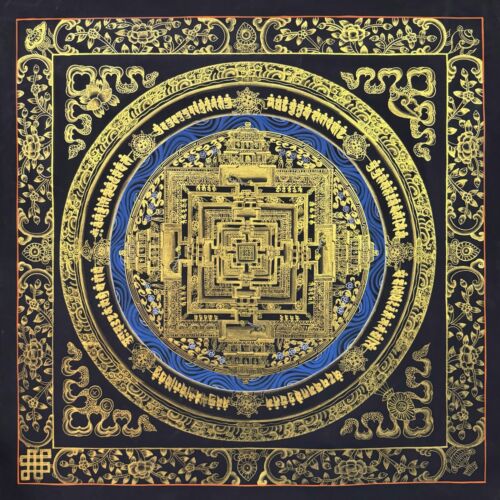 Black and Gold Kalachakra Mandala Thangka, Wheel of Time Thanka - Picture 1 of 6