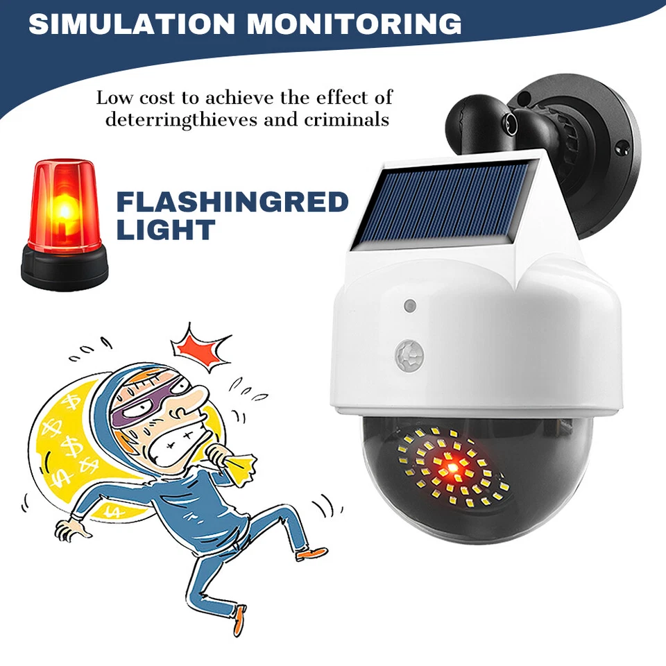 Solar Dummy Fake Dome Security Camera with LEDs Flashing Light CCTV Surveillance - Image 3 of 4