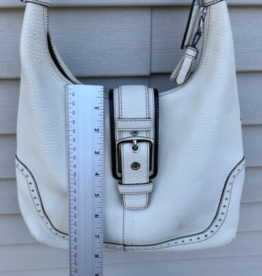 COACH Hampton Ivory Pebbled Leather Buckle Flap Hobo Strap COACH Hampton Ivory Pebbled Leather Buckle Flap Hobo Strap