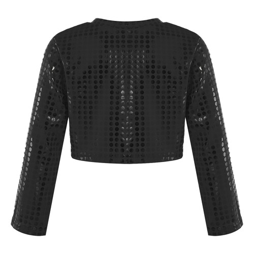 Boys Girls Hiphop Dance Crop Top Sequins Glitter T-shirt Stage Performance Tops - Picture 5 of 45
