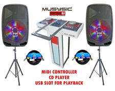 MUSYSIC Complete DJ System 4000W MIDI Controller CD USB Active 15" Speakers