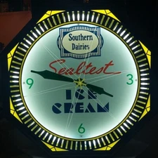 RARE Restored SOUTHERN DAIRIES NPI LIMA - NEON PRODUCTS SPINNER NEON Clock Sign