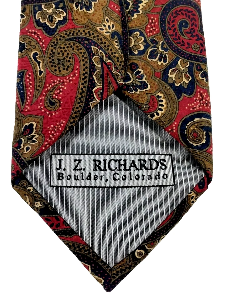 Corbata de seda JZ Richards hecha en EE. UU. 58x3,75 multicolor cachemira rojo azul dorado crema Foto 2 de 4