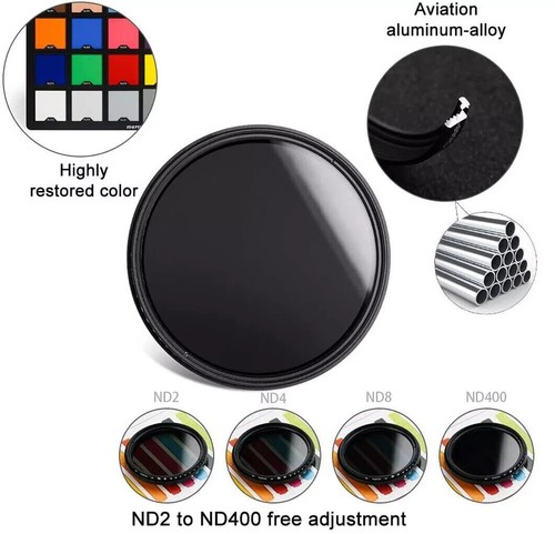 Kit de lentes DSLR 52 55 58 62 67 72 77 mm filtro ND variable densidad neutra ND2-400 - Imagen 4 de 8