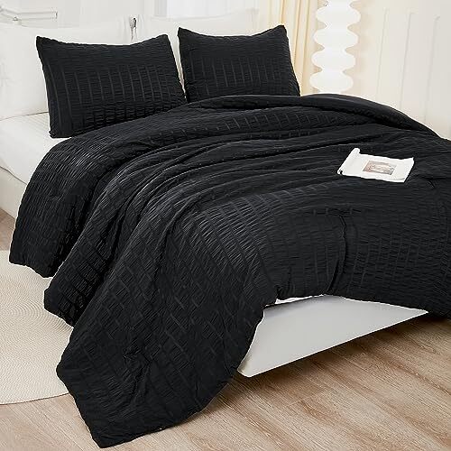 California King Size Comforter Set 3 Pieces California King (104"x96") Black - Picture 4 of 6