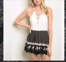 NWT Papaya Backless Romper With Crochet Top &...