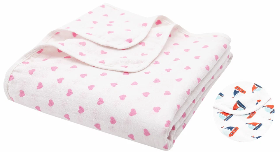 ZOLLNER Baby Wickeldecke 2-lagig, 100% Baumwolle Musselin 120x120 cm 125g/qm