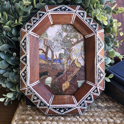 Anthropologie Picture Frame Octagon Brown Black White Tribal 4x6 Wall Tabletop