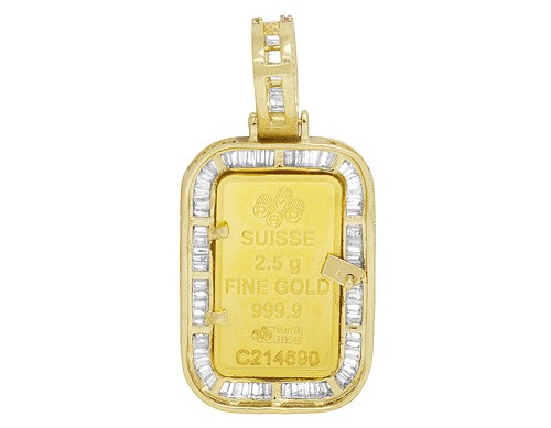 Men 24K Yellow Gold Lady Fortuna Bar Real Diamond Baguette Pendant 1.5" 0.93C... - Picture 5 of 5