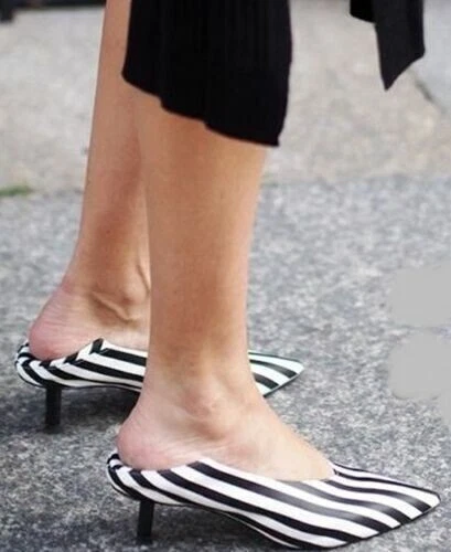 Zara Stripe Kitten Heel Shoes Mules UK3 EUR36 US6 Ref 7207 101