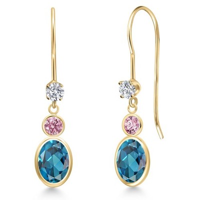 14K Yellow Gold London Blue Topaz and Pink Lab Grown Diamond and Lab Grown